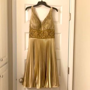 Gold pleated Cache Luxe collection dress